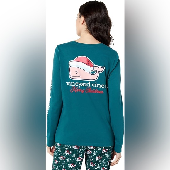 Vineyard Vines Women's Christmas Whale Long Sleeve Pocket Tee R145-6 - Picture 7 of 8
